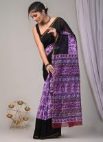 Chanderi Silk Black Purple Festival Wear Printed Saree